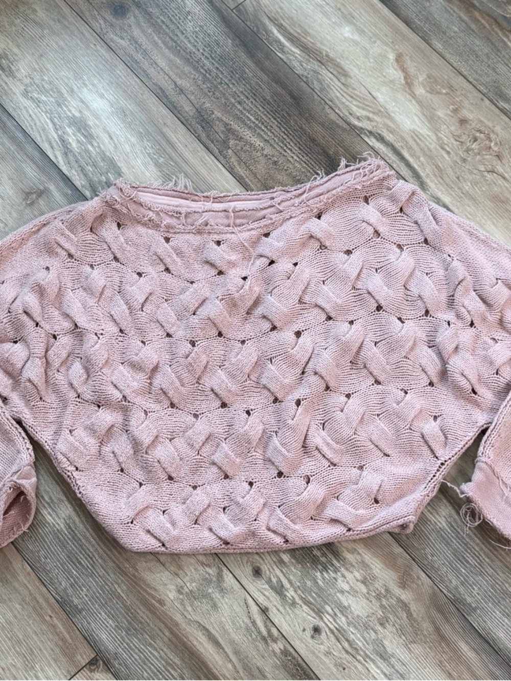Free People Blush Pink Open-Weave Cropped Sweater